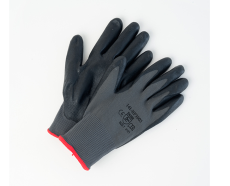 Tennier - Heavy Black Foam Nitrile on Nylon Liner Palm-Coated Gloves - Size 8