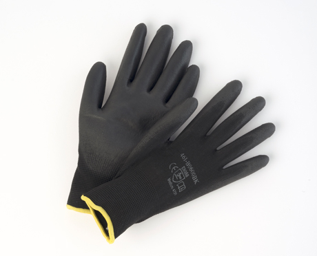 Tennier - Black Palm-Coated Polyurethane on Black Nylon Liner Gloves - Large