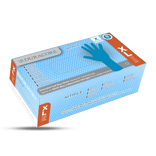 Tennier - Featured Product - Blue 8 mil Industrial Nitrile Gloves w/Extended Cuff - X Large