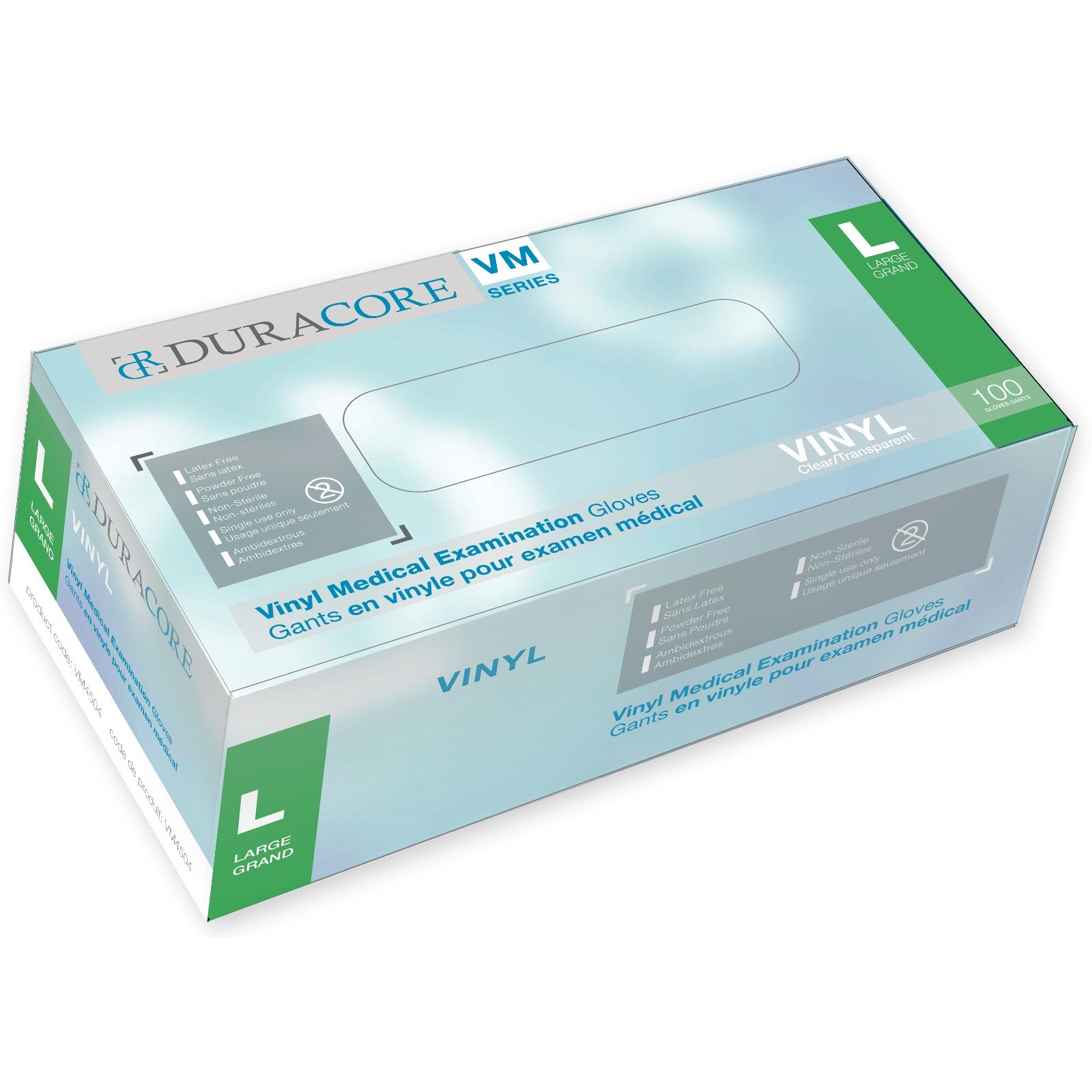 Tennier - Duracore Clear 3.5 mil Vinyl Medical Grade Disposable Gloves VM - Large