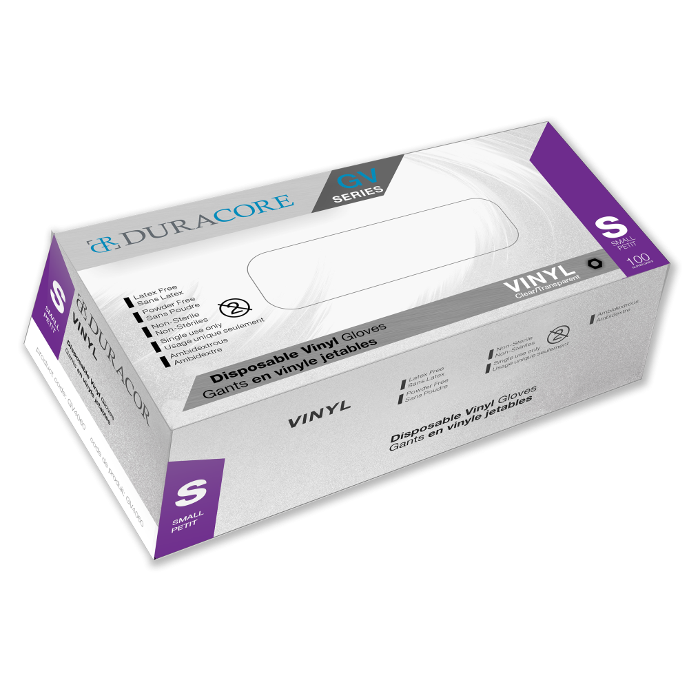 Tennier - Duracore Clear 3.0 mil Vinyl Industrial Disposable Gloves GV- Small (100/Box) (10 Boxes/Case)