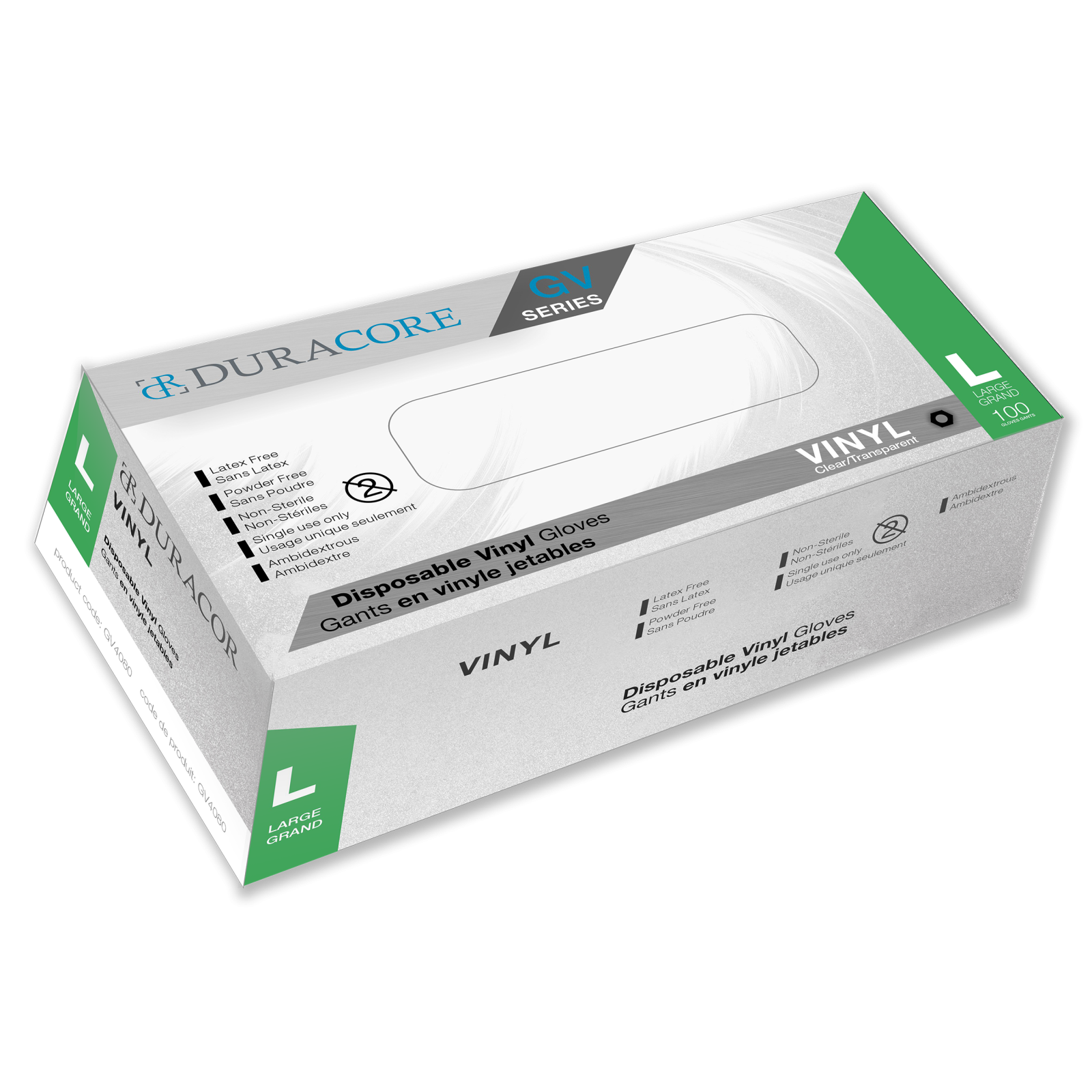 Tennier - Duracore Clear 3.0 mil Vinyl Industrial Disposable Gloves GV - Large (100/Box) (10 Boxes/Case)