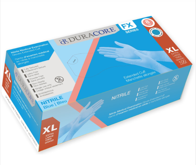 Tennier - Blue 8 mil Industrial Nitrile Gloves w/Extended Cuff - X Large