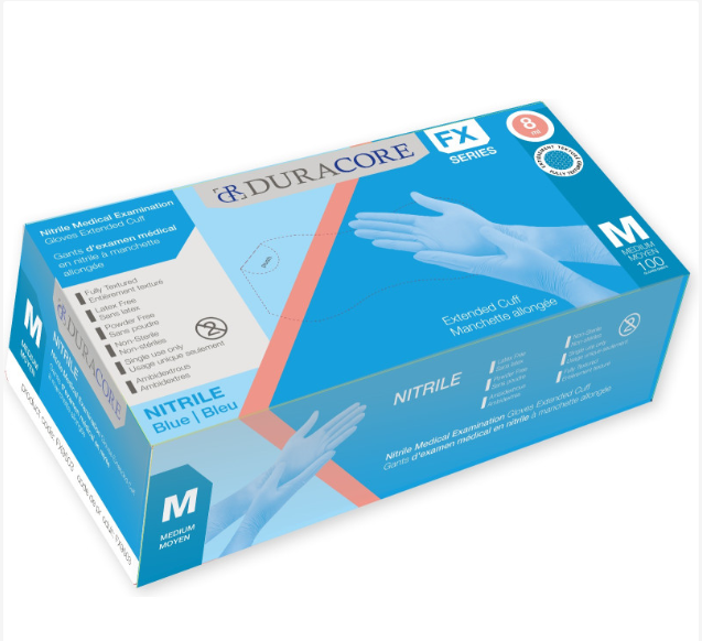 Tennier - Blue 8 mil Industrial Nitrile Gloves w/Extended Cuff - Medium