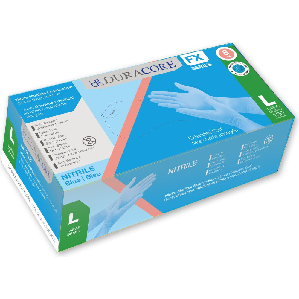 Tennier - Blue 8 mil Industrial Nitrile Gloves w/Extended Cuff - Large