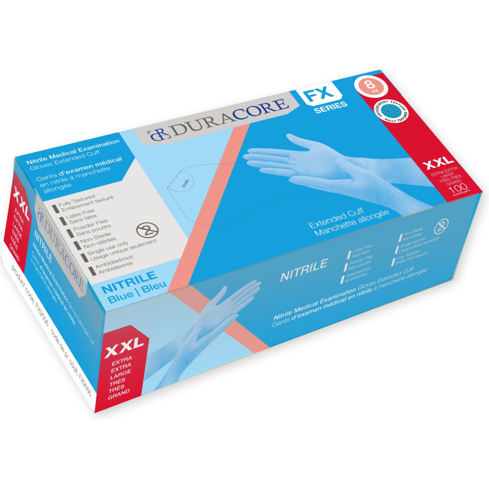 Tennier - Blue 8 mil Industrial Nitrile Gloves w/Extended Cuff - Extra Extra Large